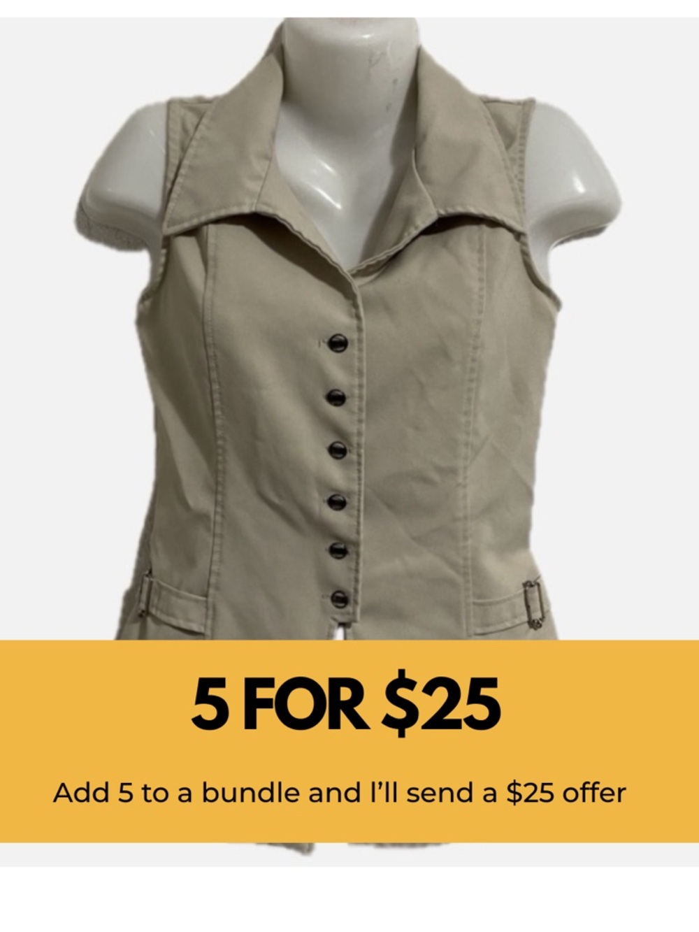 Vintage M Collection 70s style vest with unique metal buttons.